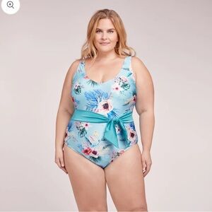 NWT LYSA Nadia Tropical Floral Blue One Piece Swimsuit 1X